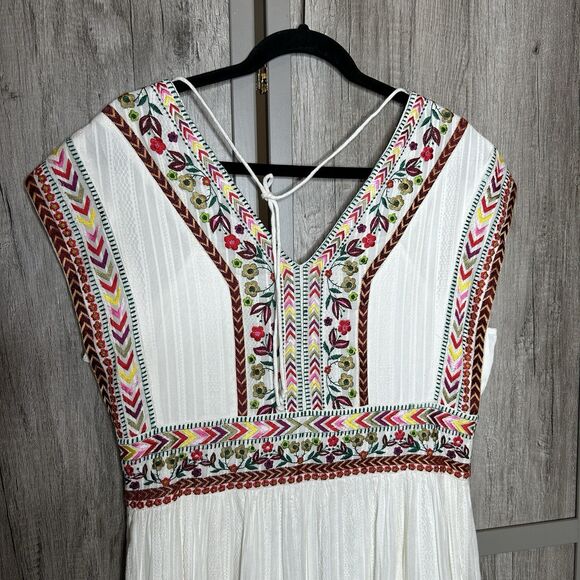 Sundance White Dress Size 10 Midi Embroidered Bohemian Long Full Skirt Cotton - Picture 6 of 8